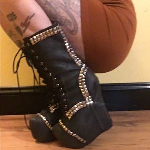Jeffrey Campbell studded black wedge Epoque boots